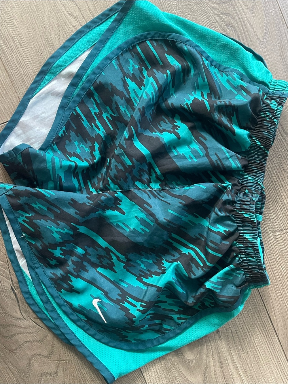 Nike Teal & Black Camo Running Shorts with Built-In Liner